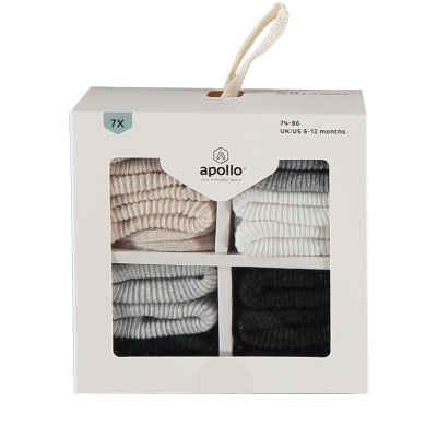 Apollo Sokjes Multi Sand Grey 7-Pack 0-6 mnd