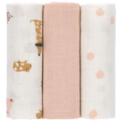 Lässig Swaddle & Burp Blanket L Little Mateys Spicy Orange 85 x 85 cm Blue 3-Pack
