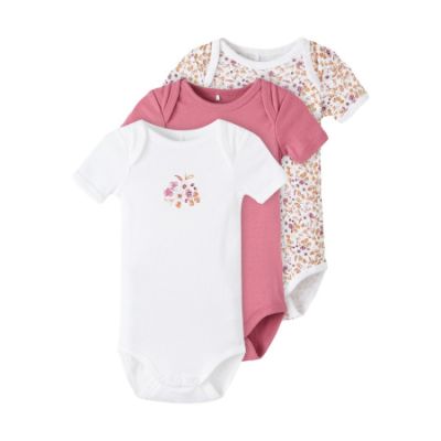 Name It Romper Korte Mouw Flower 3-Pack Rose Wine 


 56