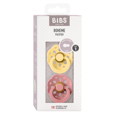 Bibs Fopspeen Boheme Latex Round  0-6 mnd Pale Butter / Dusty Pink (2-Pack)



