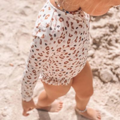 Swim Essentials Badpak met Mouw Offwhite Khaki Leopard 62-68