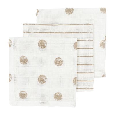 Meyco Monddoek Hydrofiel Dot Stripe Sand 30 x 30 cm 3-Pack