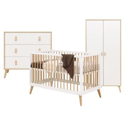ToiToiKids Ledikant 60 x 120 / Commode 3 / Hanglegkast 2 Deurs Laden Jort Wit/Naturel