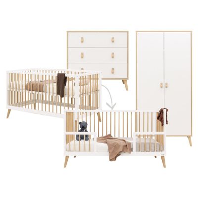 ToiToiKids Bedbank 70 x 140 / Commode 3 Laden / Hanglegkast 2 Deurs Jort Wit/Naturel