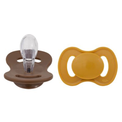 Lullaby Fopspeen Symmetrical Silicone Size 2 Honey Mustard &amp; Hazelnut Brown 2-Pack